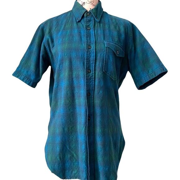 Vintage Pendleton Plaid Short Sleeve Front Button Pure Virgin Wool in Size M - Picture 1 of 12